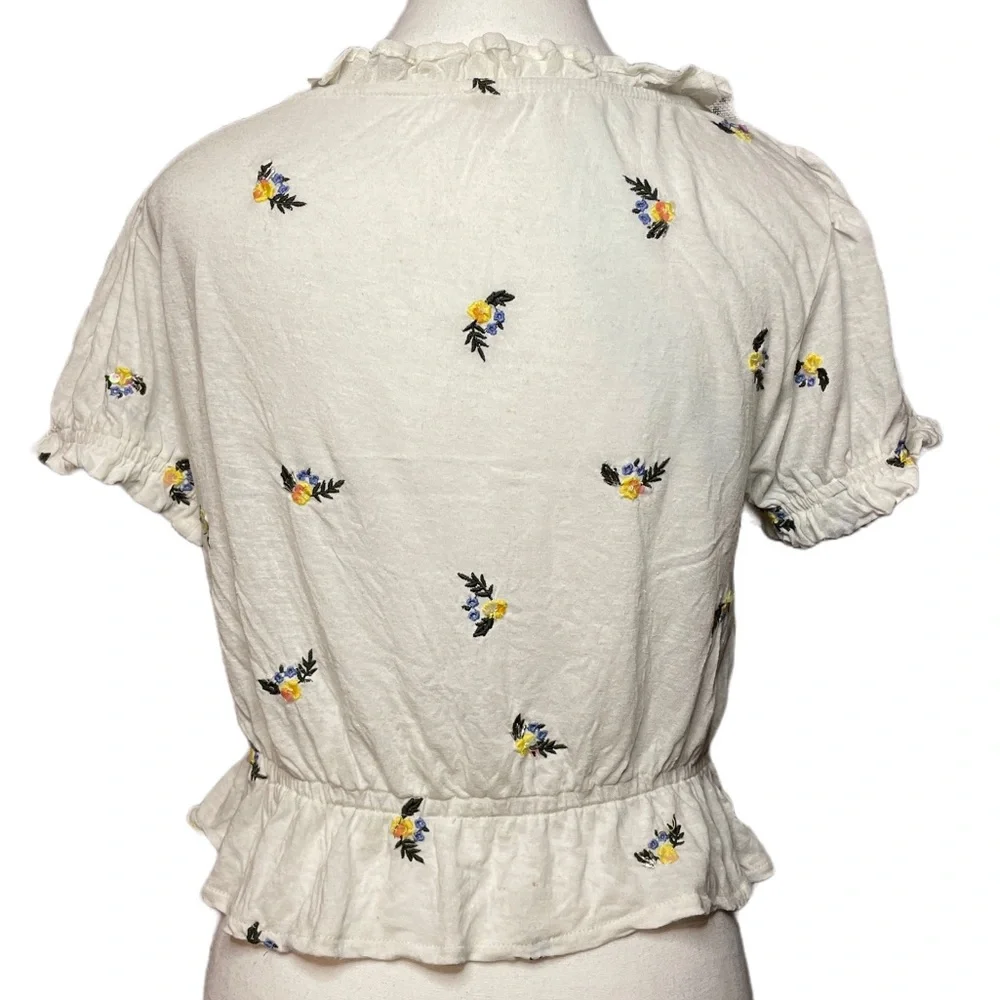 Free People Full Bloom Embroidered White Ruffled Crop Top S - Picture 5 of 10